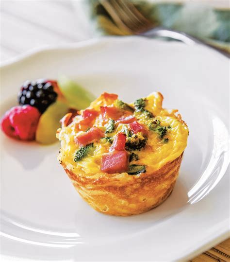 Ham And Broccoli Mini Quiche With Hash Brown Crust