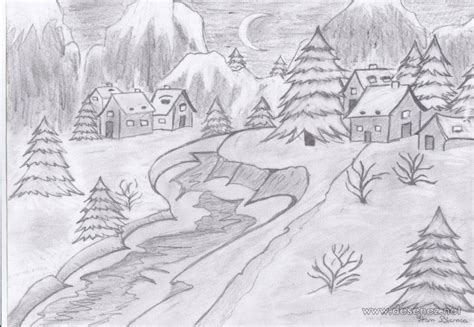 Imagini Cu Peisaje De Iarna In Creion Art Drawings Doodle Art