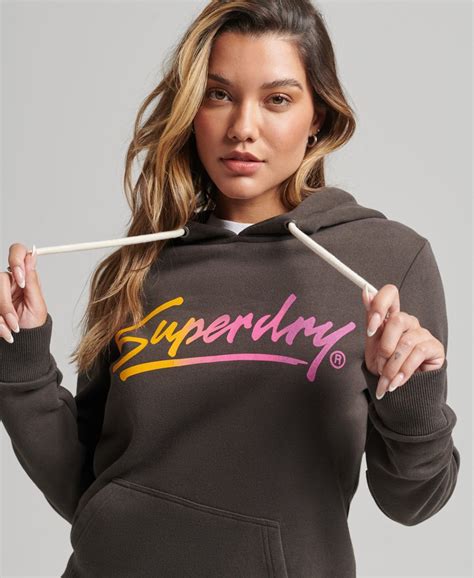 Womens Downtown Scripted Hoodie In Vintage Black Superdry Uk