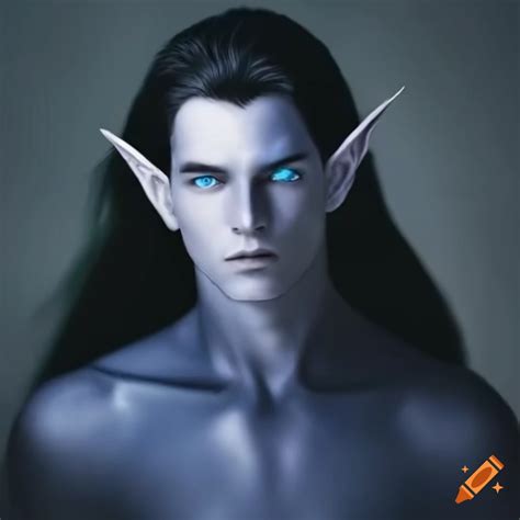 Beautiful Male Elf With Off Black Hair Sapphire Blue Eyes And Light