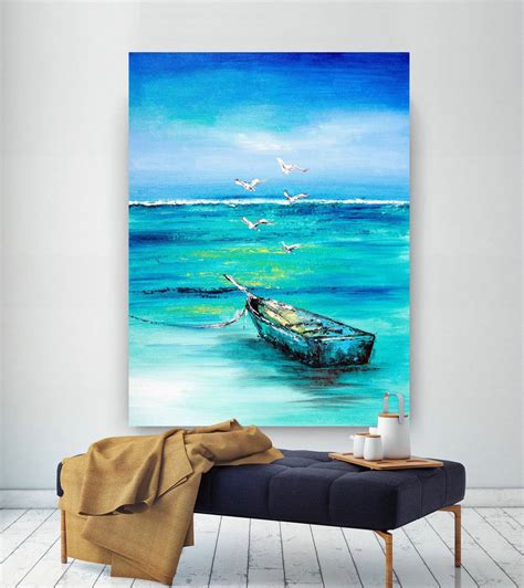 Extra Large Horizon Seascape Wave Painting Modern Acrylic Painting On
