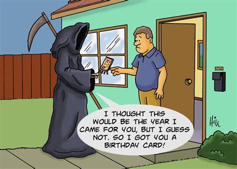 Getting Older Birthday With Grim Reaper Giving Man A Birthday Card