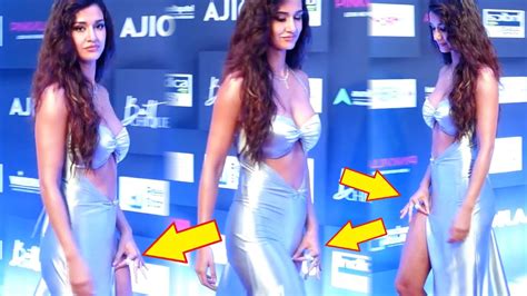 Disha Patani Uncomfortable Moment In Thigh High Slit Dress On Red