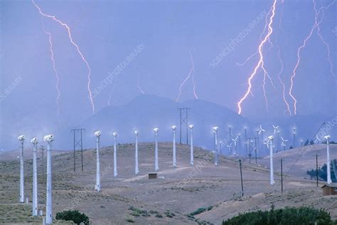 Lightning Over Wind Turbines Barstow California Stock Image T146