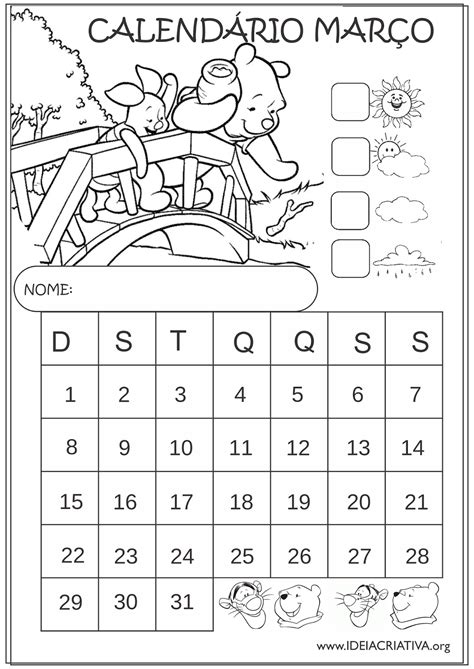 Calendario Do Mes De Março Para Completar