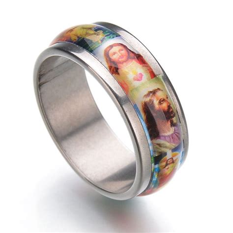 Stainless Steel Dripping Jesus Oil Painting Ring Trendy Fashion Men And