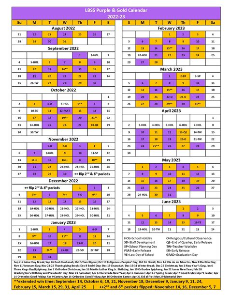 Purple And Gold Calendar Lake Braddock Secondary School