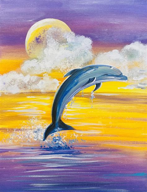 Canvas Painting Class Dolphin Sunrise Think Iowa City