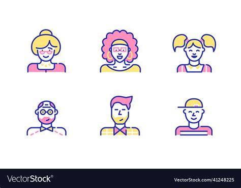 Cute Fun Avatars Icons Set Elderly Woman And Man Vector Image