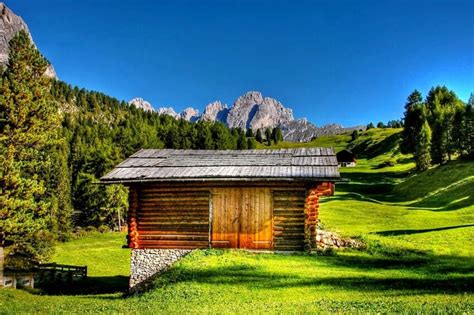 Free Picture Mountain House Landscape Grass Wood Tree Barn
