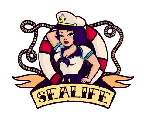 Sealife Pin Up Sailor Girl With Lifebuoy Cartoon Vector Stock Vector Image 71400058
