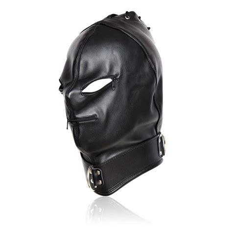 Sex Zipper Mask Hood Fake Leather Pvc Face Restraint Blindfold Fetish