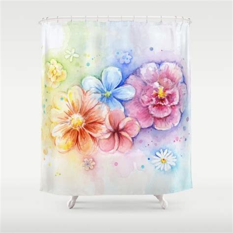 Flowers Watercolor Floral Colorful Painting Shower Curtain By Olechka