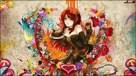Wallpaper Colorful Illustration Women Redhead Flowers Anime Girls Graphic Design