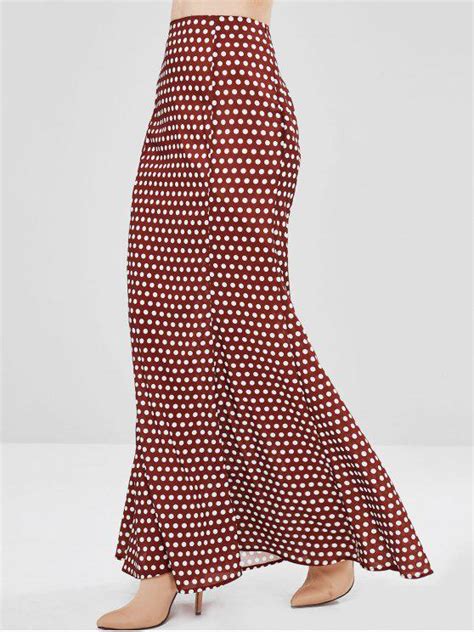 29 Off 2021 Zaful Dotted Maxi Skirt In Red Wine Zaful