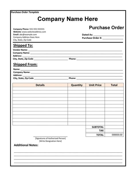 Free Purchase Order Template Instant Download Product Order Form