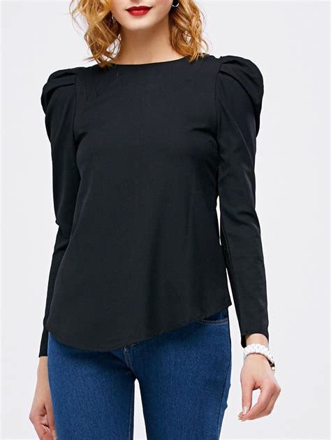 41 Off 2021 Cotton Blend Puff Sleeve Long Sleeve Top In Black