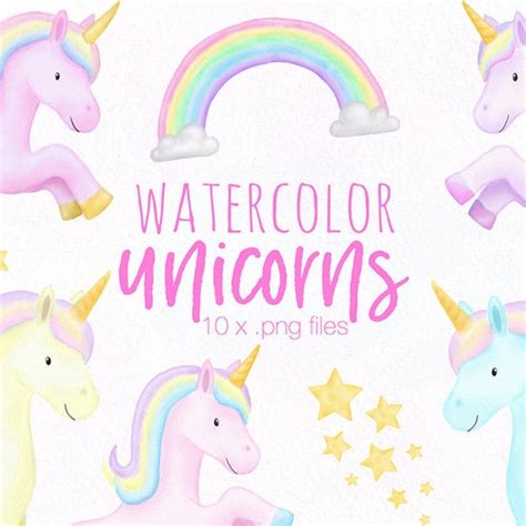 Watercolor Unicorn Clipart Illustrations Cute Pastel Unicorn Etsy