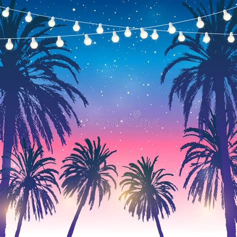 Summer Party Background With Palm Trees Silhouettes Stock Vector