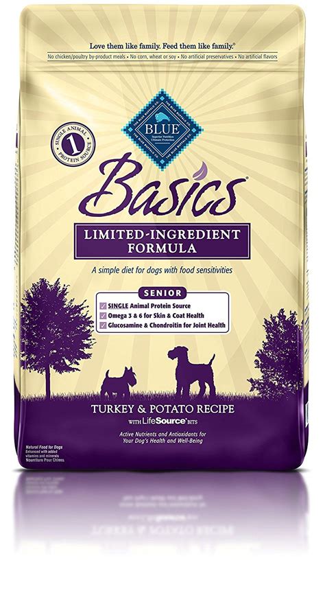 Choose from three dry recipes and three canned. Blue Buffalo Basics Limited-Ingredient Dry Senior Dog Food ...