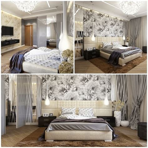 Bedroom Glamor Ideas Gray Bedroom With A Floral Pattern Wallpaper Glamor Ideas