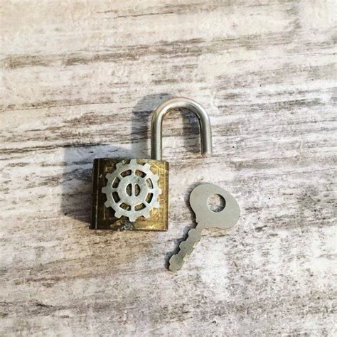 Steampunk Lock And Key Upcycled Steampunk Gadget Vintage Brass Lock Small Travel Lock Rustic