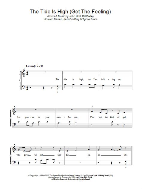 The whole song is tabbed, the tab is easily viewable and the chords are placed in the correct places. The Tide Is High (Get The Feeling) | Sheet Music Direct