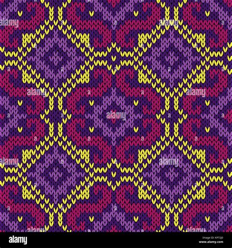Seamless Knitted Ornamental Vector Pattern In Magenta Violet And