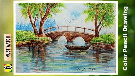 Very Easy Color Pencil Drawing Landscape Scenery Drawing For