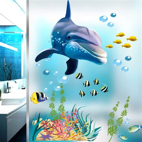 3d Ocean Dolphin Wall Stickers For Kids Rooms The Underwater World Wall