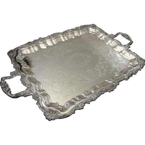 Sheridan Silverplate Footed & Handled Large Serving Tray Waiter | Large serving trays, Silver ...