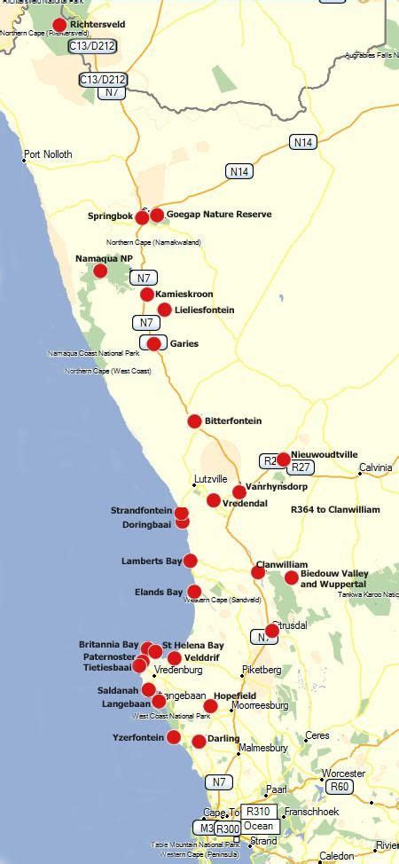 Flower Route Map South Africa Travel West Coast Road Trip Cape Town