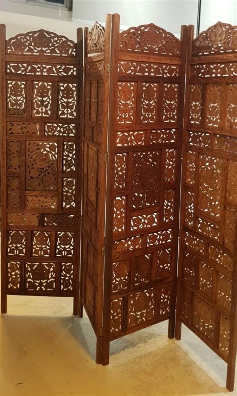 Balinese Style Wooden Panel Folding Screen Partitions Furniture