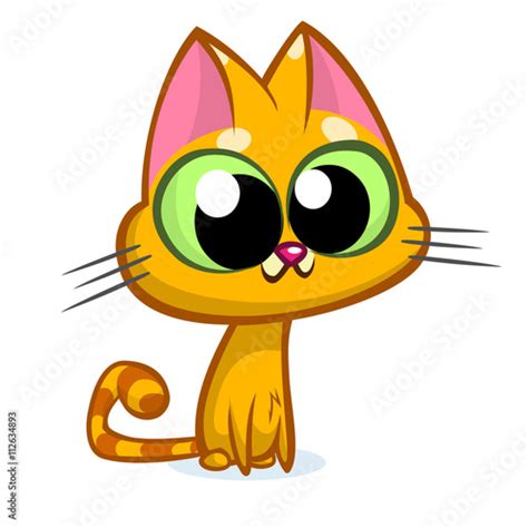 Illustration Of An Orange Striped Cat With Big Eyes Sitting And