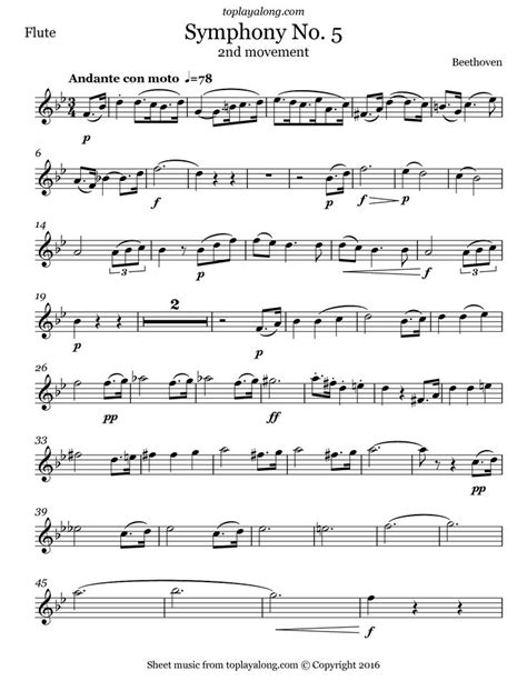 Beethoven Symphony No 5 2nd Movement Flute Sheet Music Sheet