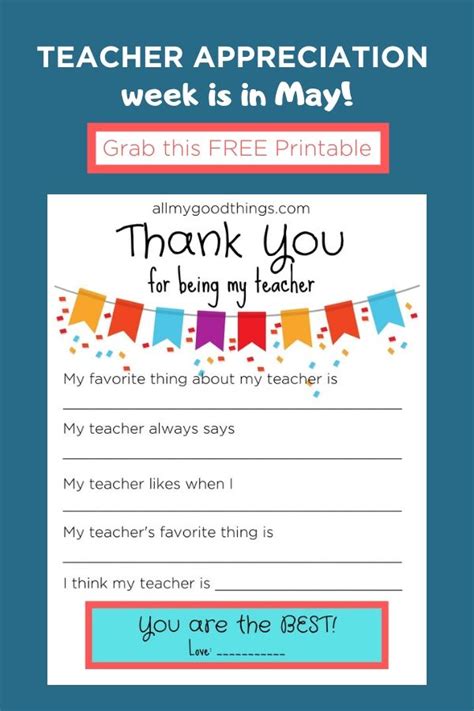 Teacher Appreciation Week Free Printable All My Good Things Teacher