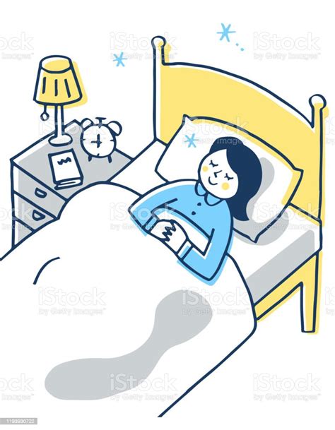 wanita muda tidur di tempat tidur ilustrasi stok unduh gambar sekarang tidur beristirahat