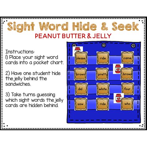 Sight Word Editable Hide And Seek Pocket Chart Cards Peanut Butter