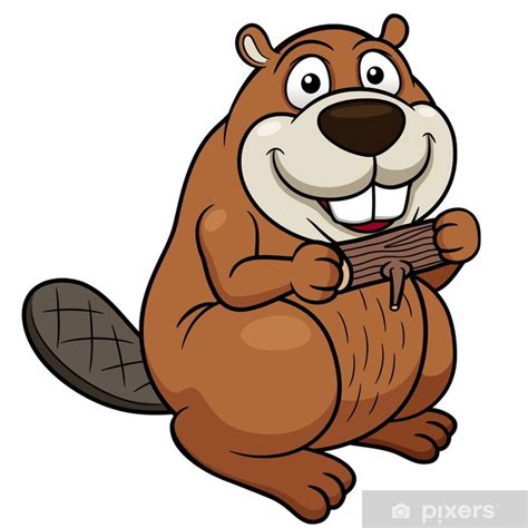 Wall Mural Vector Illustration Of Cartoon Beaver With A Wood Pixers