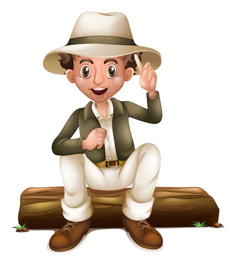 Man In Safari Outfit Sitting On Log 431903 Vector Art At Vecteezy