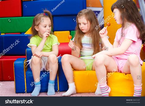 Happy Preschool Girls Lollipops Hands Stock Photo 58431037 Shutterstock