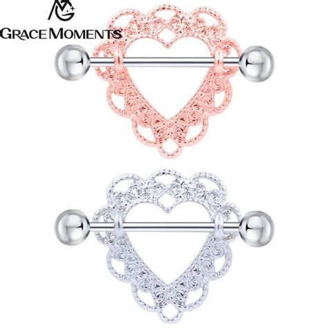 Grace Moments Hot Body Jewelry Heart Shape Flower Hollow Nipple Rings Piercing Ring Nipple