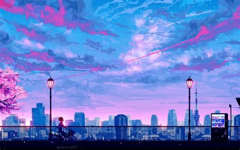 Wallpaper Skyscrapers Tokyo Lights Railings Tokyo Japan Anime Scenery