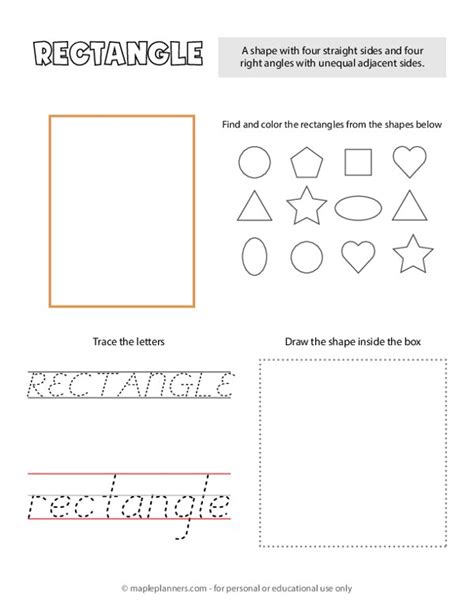 Rectangle Shape Tracing And Coloring Worksheet Printable