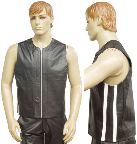 Leather Vest With Colour Stripe Mens Leather Vest Leather Apron