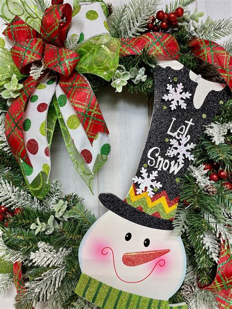 Snowman Winter Wreath Let It Snow Wreath Holiday Decor Etsy