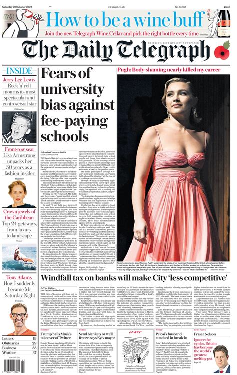 Daily Telegraph Front Page 29th Of October 2022 Tomorrow S Papers Today