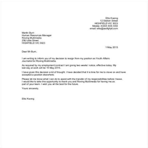 35 Sample Resignation Letter Templates Besty Templates Resignation