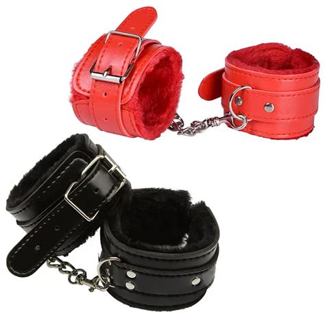 Sexy Adjustable Pu Leather Plush Sex Handcuff Ankle Cuff Restraints