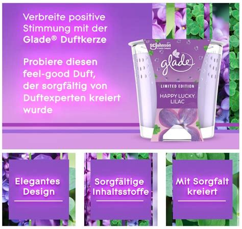 Glade Brise Duft Kerze Im Glas Happy Lucky Lilac Mit Therischen Len Zarbi Ch